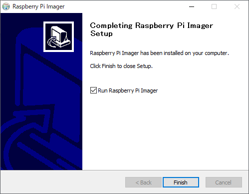 Raspberry Pi Imager の インストール完了画面